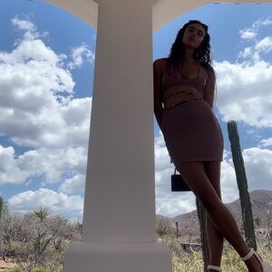 top and skirt knitted pink fabric (xs /small)